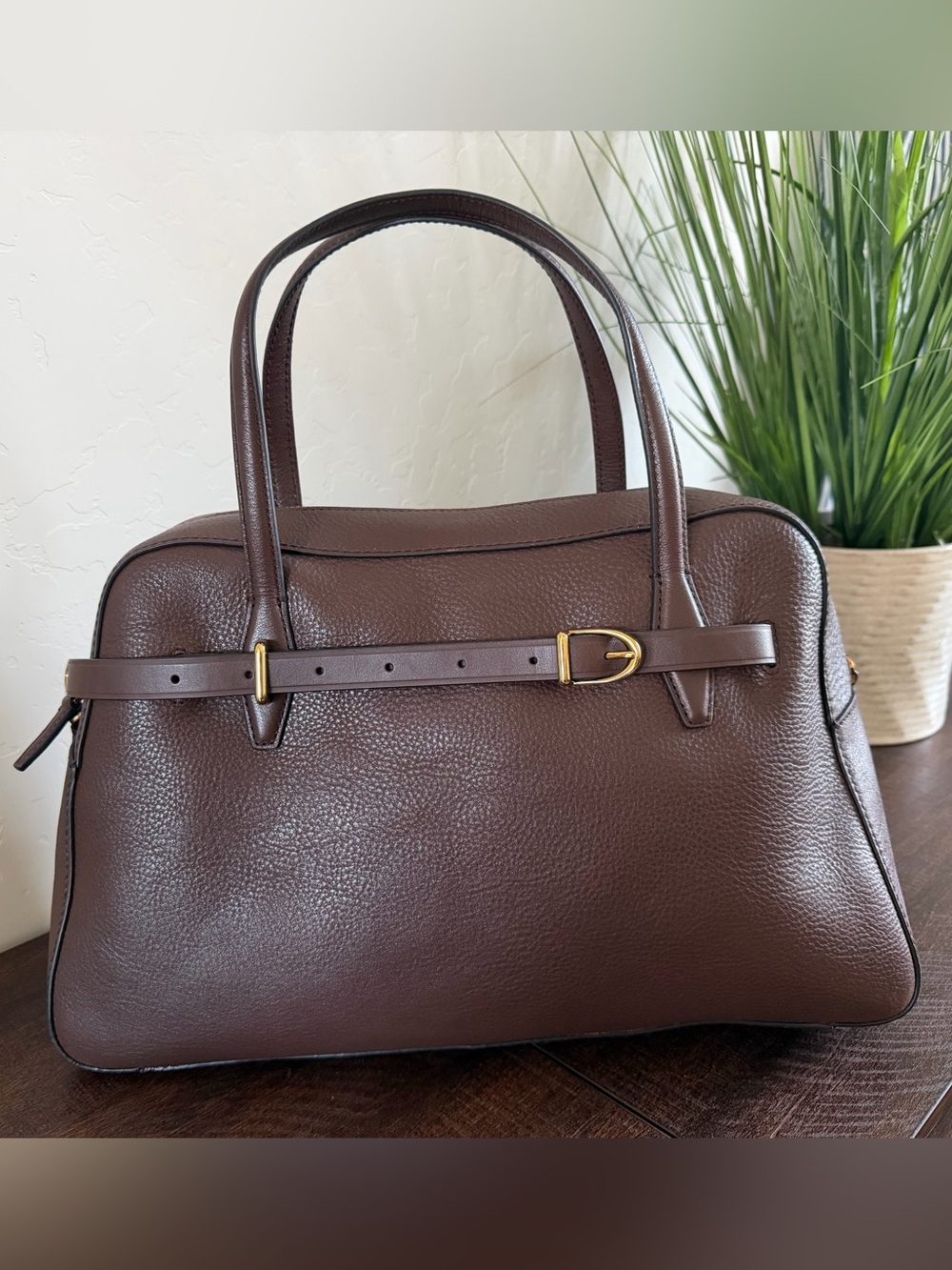 Madewell The Belted Satchel Bag NW379 Dark Brown Pebbled Leather Crossbody NWT